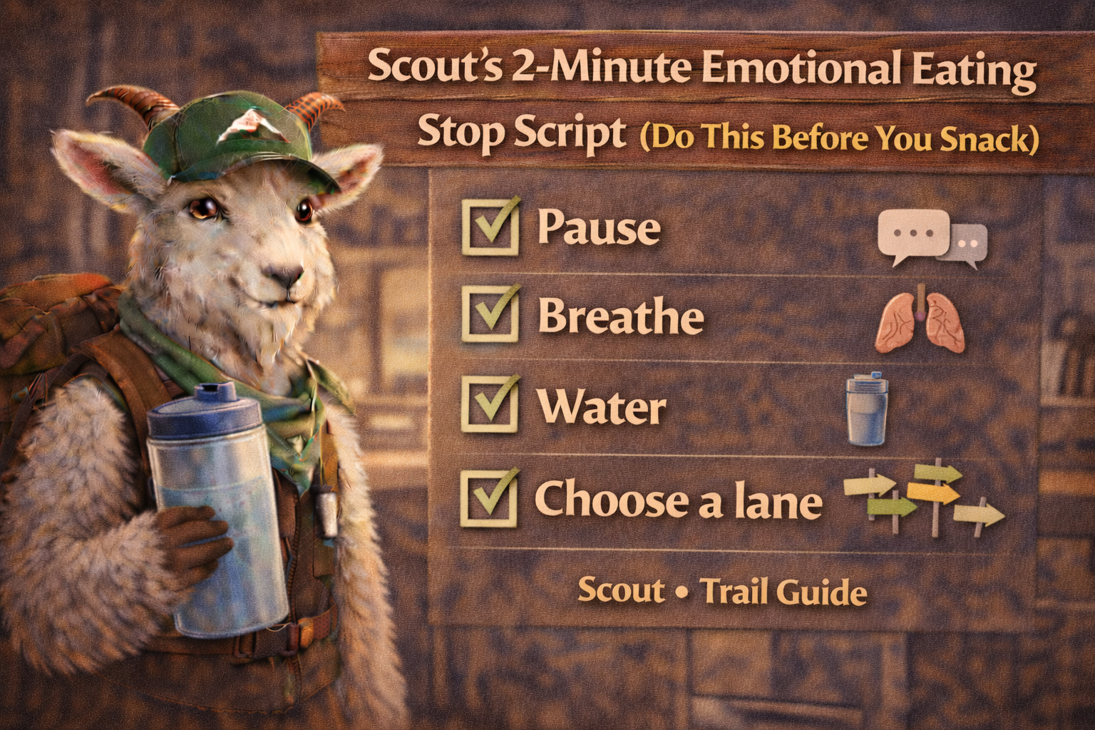 Scout’s 2-Minute Emotional Eating Stop Script (Do This Before You Snack)